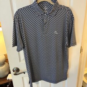 Rhoback Blue and White Polo Shirt Geometric Pattern